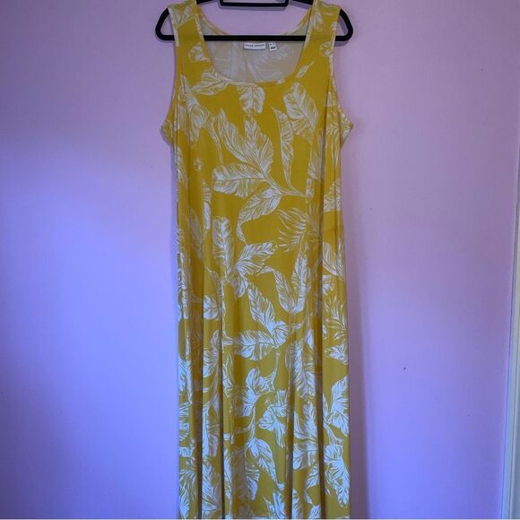 Susan Graver QVC Liquid Knit Yellow Floral Sleeveless Dress - Picture 1 of 7